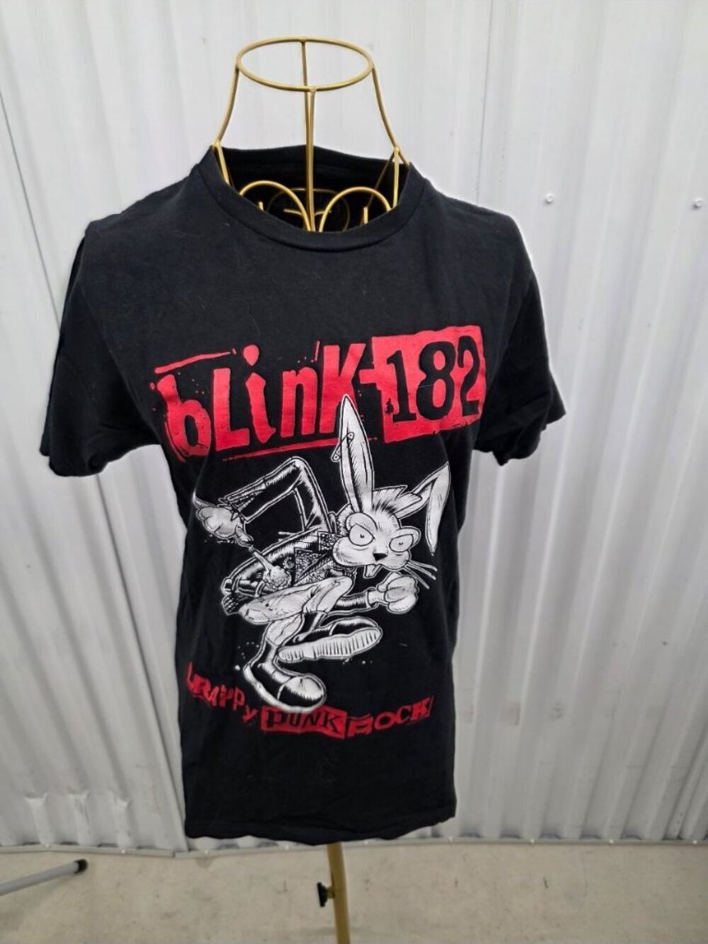 Blink-182 Women's Black T-Shirt Punk Rock Bunny Graphic Cotton Top